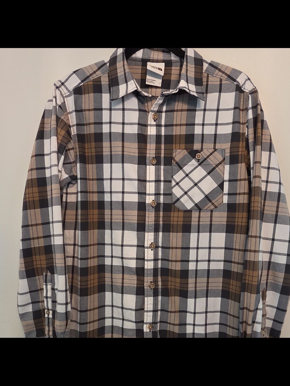 The North Face Brown White Gray Plaid Button-Down Shirt